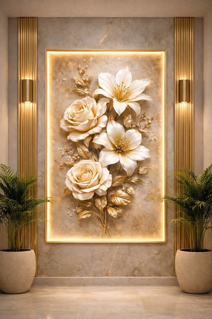 Luxury 3D floral wallpaper installed by Sai Wall Decor showroom