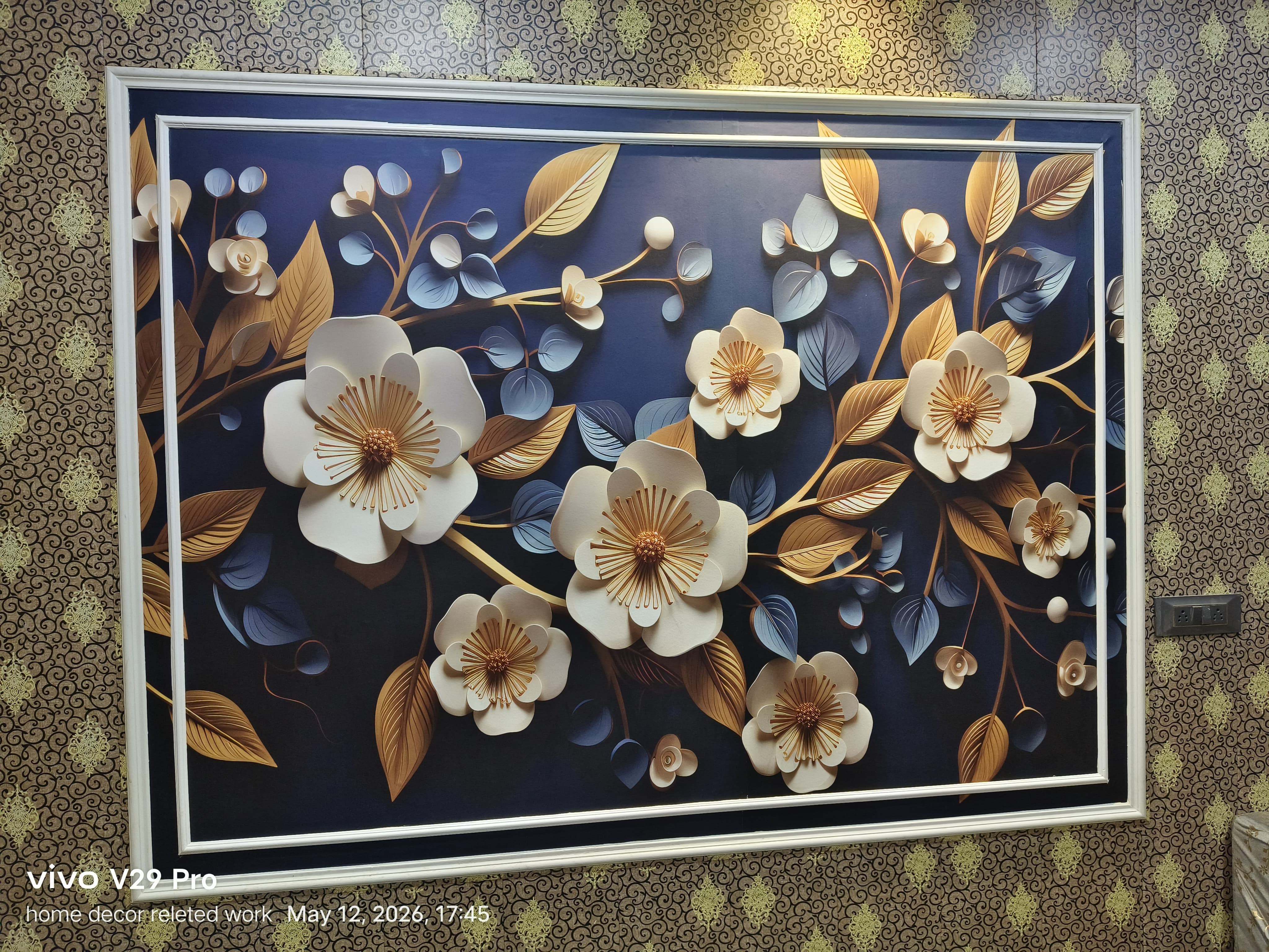 Navy and gold 3D floral wall panel